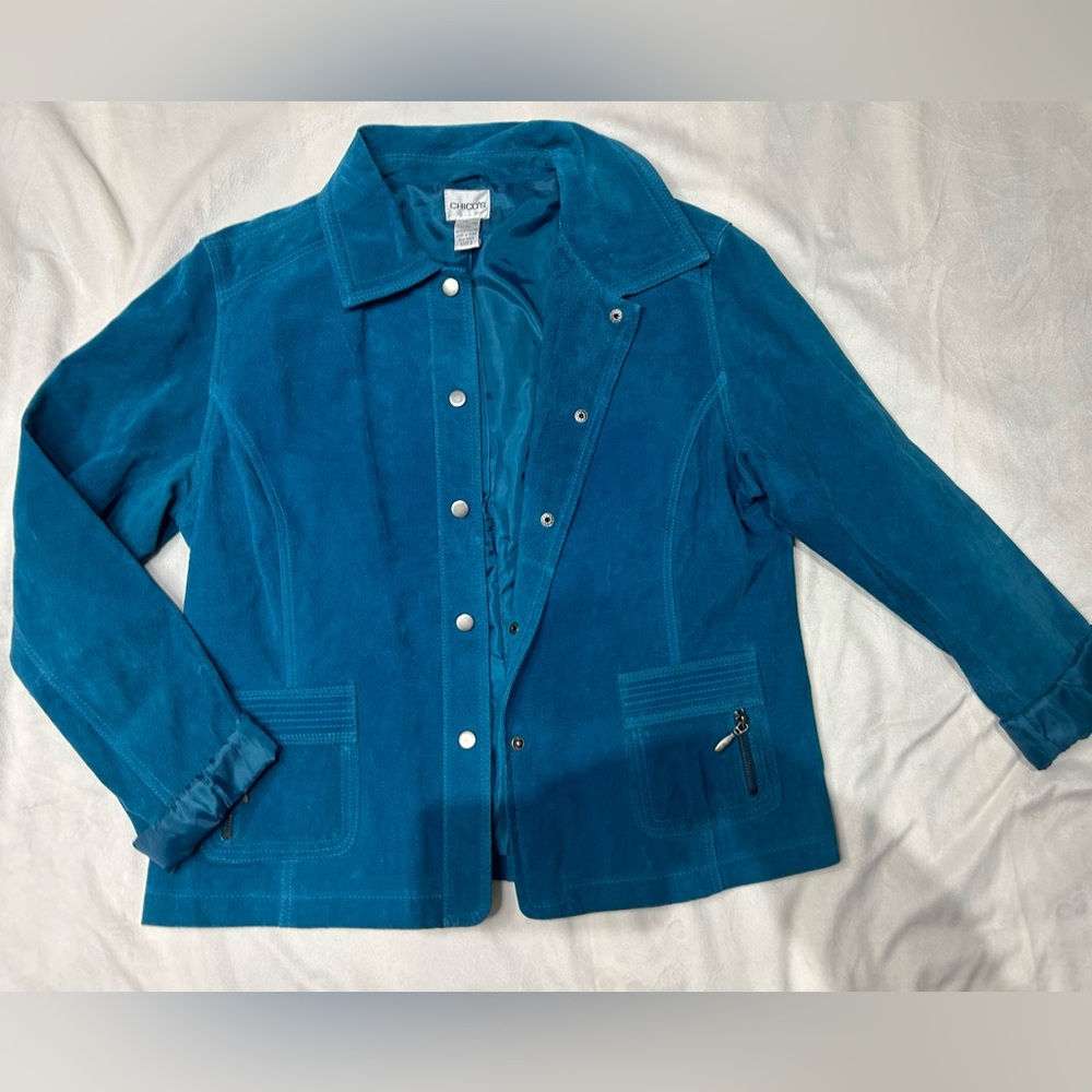 Chico’s real leather turquoise jacket. Size 2 / Medium